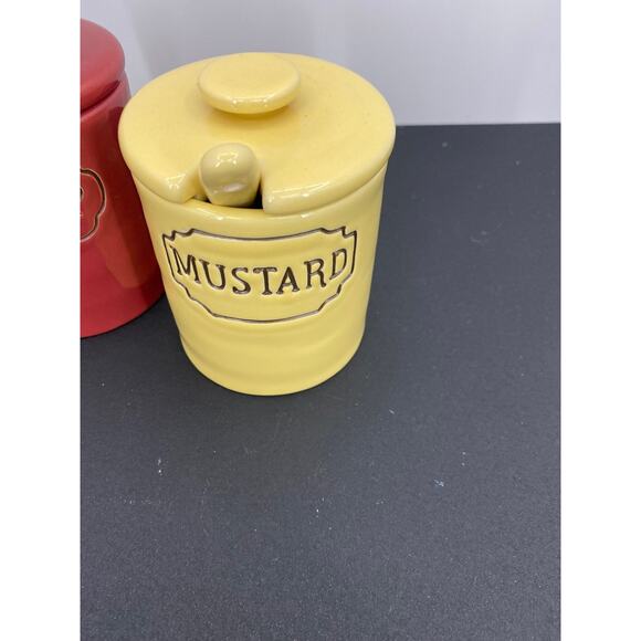 Pottery Barn Condiment Set Ceramic Vintage Style Ketchup Mustard Mayo Relish - Picture 6 of 7